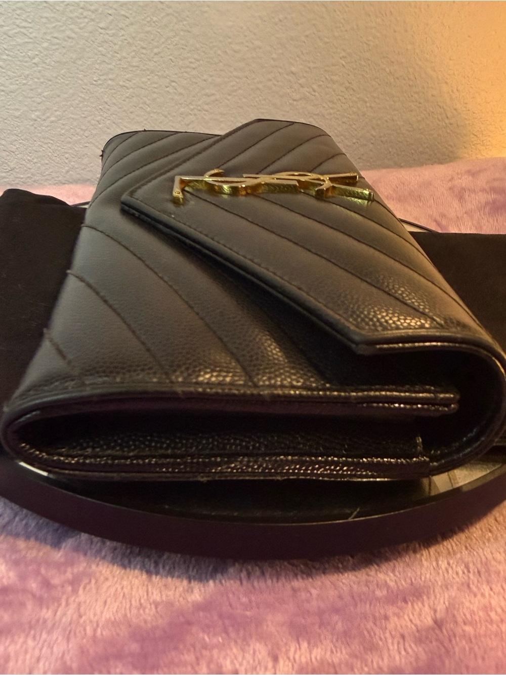 Authentic YSL Black Grained Leather Cassandre Matelassé Large Flap Wallet - Picture 8 of 14